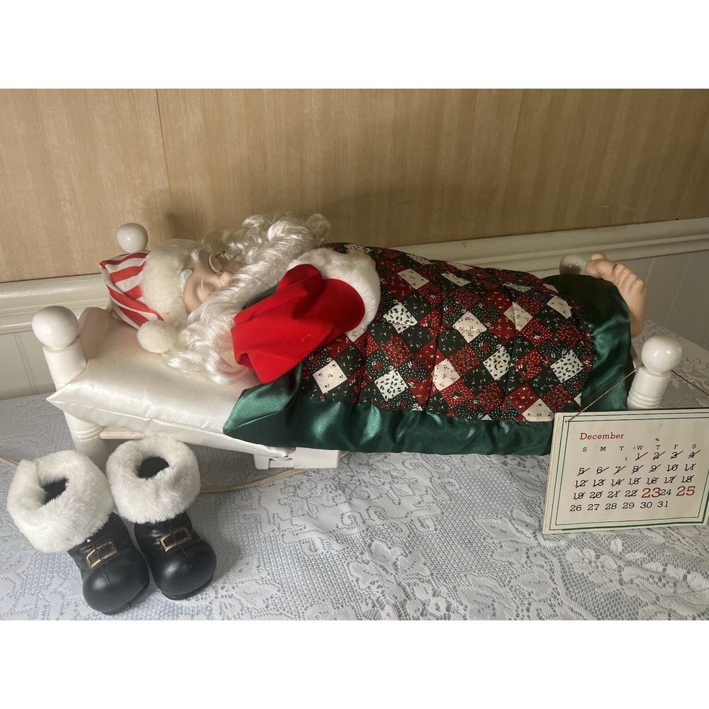 vintage telco motion-ettes sleeping santa 90s animated snoring in bed W/ BOX H/M